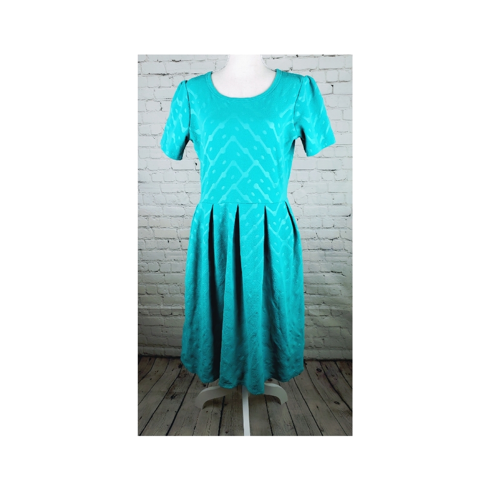 LuLaRoe AmeliaDress-Embossed Solid Aqua Green Tea